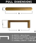 Set Of 6 Cabinet Pulls 3 Inch Center To Center Antique Brass Finish dimensions guide with width, length, and projection details