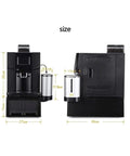 Super Automatic Espresso Machine And Hot Water Dispenser Combo Featuring Easy One Touch Operation Quick 25 Second Extraction No Mess Anti Drip Build side view with dimensions.