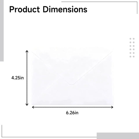 Bulk 250 White Paper Envelopes 6.26 By 4.25 Inches For Checks Cash Invoices Postcards And Mailing Supplies shown with dimensions
