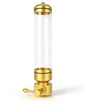 Wall Mounted Coffee Bean Dispenser With Clear Acrylic Shell And Tight Screw Lid To Keep The Stash Fresh, gold and clear design.