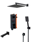 UMJIGF Led Digital Display Shower System Wall Mounted Concealed Shower Faucet Set Multifunction Matte Black Shower Combo Set with Shower Head, Handheld Shower, Tub Spout,16 Inch,8 Inch with digital controls.