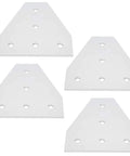 Four five-hole T-shape aluminum joining plates for flexible frame building, silver pack of 4, on a white background.