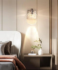 VCDUXMQLK Nordic Luxury Crystal Bedroom Wall Lamps LED Light Source Three-Color Dimmable Sconces in modern bedroom setting.