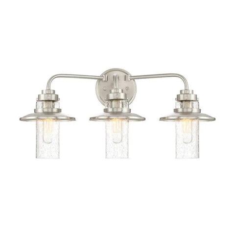 Dover 3 Light Bath Vanity Light Satin Platinum Finish For Modern Bathrooms Easy Install Fixture With Clear Glass Shades
