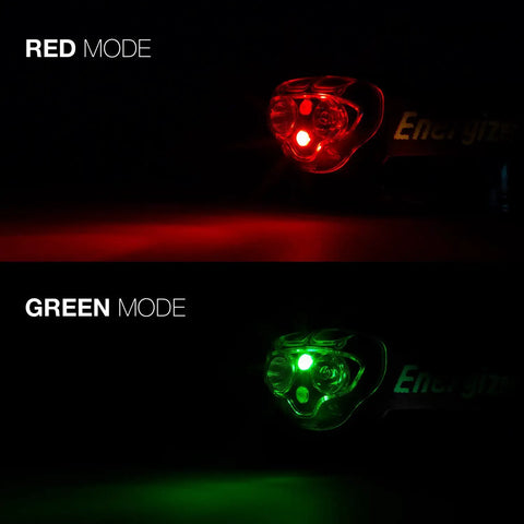 Vision Ultra HD LED Headlamp For Camping And Night Runs Hands Free Light Water Resistant showing red and green modes