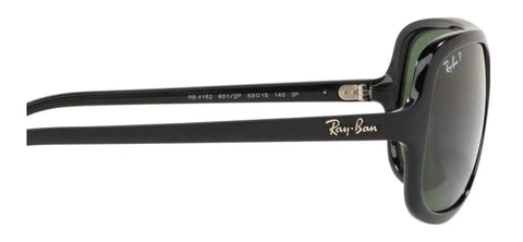 Side view of RB4162 Aviator Sunglasses With Polarized Green Lenses In Black Full Rim Frame, showing black temples.