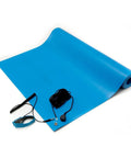 ESD Anti Static Table Mat Kit 16x24 Blue With ESD Wrist Strap And Ground Cord Plug And Play Ready To Go Non Slip Electronics Assembly Workspace Shield Made In USA, featuring blue mat, wrist strap, and cord