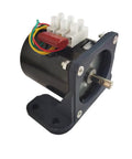 Front view of Bringsmart motor mounting bracket for 60ktyz AC gear motor; black metal frame, shaft, white terminal block.