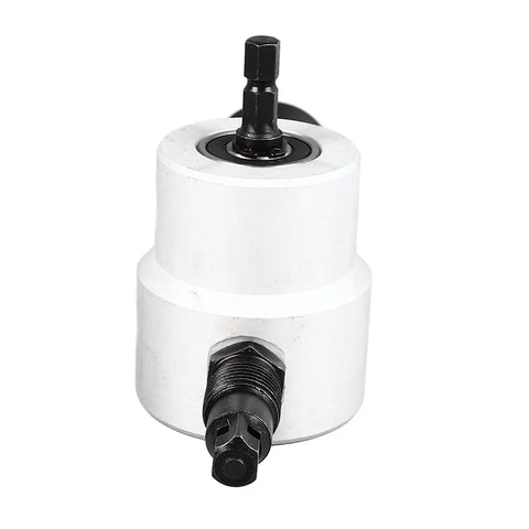 Durable Alloy 360 Degree Double Head Sheet Metal Nibbler Drill Attachment featuring burr-free cutting, showcasing drill bit attachment design.