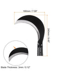 7 Inch Brush Clearing Sickle With Black Oxide Forged Carbon Steel Blade showing blade dimensions and thickness