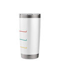 White insulated stainless steel tumbler for glider pilots, aviation enthusiasts with colorful aircraft icons. Double wall design for hot and cold use.