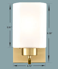Modern Gold Wall Sconce Vanity Light With Milky White Glass Shade Set Of 2 For Bathroom And Bedroom, Vintage Brassy Finish, front view