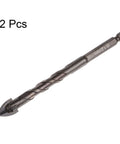 2 pcs titanium-coated masonry drill bits, 12mm with 1/4" hex shank, angled view