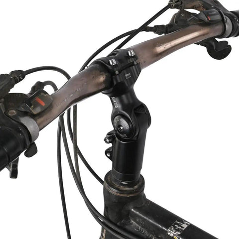Adjustable Bike Stem With 0-90 Degree Rotation, 31.8mm Clamp, CNC Machined 6061 T6 Aluminum, installed on mountain bike handlebars