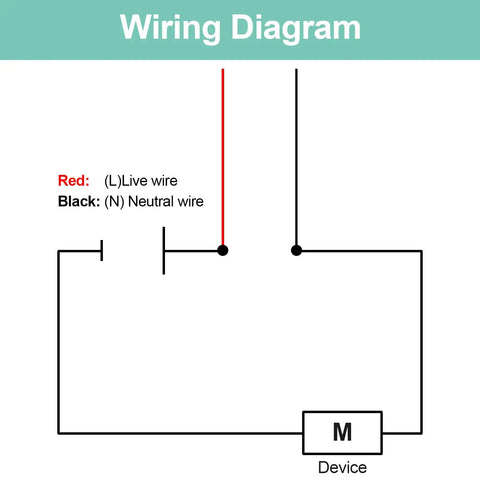 Wiring diagram for Inline Rocker Switch SPST Two-Position On Off Box Switch, illustrating live and neutral wire connection