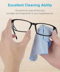 Eyeglass cleaning cloth, blue microfiber, 6x7 in, wiping glasses (front view)