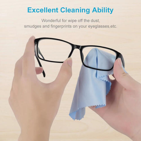Eyeglass cleaning cloth, blue microfiber, 6x7 in, wiping glasses (front view)