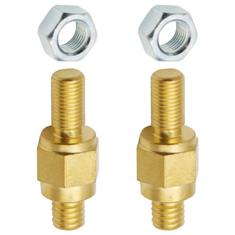 Snag These Heavy Duty 2 Pack Car Side Post Battery Terminal Brass Studs With Universal 3/8 Inch 16 Threads For Quick Garage Swaps And Foolproof Charging Hooks That Hold Tight, showing two brass studs and nuts.