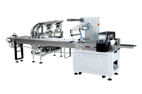Heavy Duty Plc Powered Pof Shrink Wrap Flow Wrapper For Fizzy Balls And Beverages Featuring A Slick Automatic Feed and No Hassle Manual Adjustments.