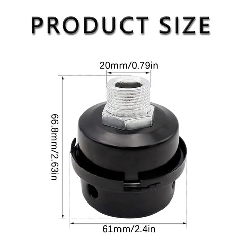 Two Pack 20mm Air Compressor Silencer Filter With Half Inch Thread, 66.8mm height, 61mm diameter, Product Size shown