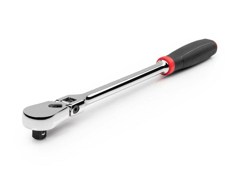 3/8 Inch Drive Flex Head Long Ratchet With Comfort Grip Non Quick Release 180 Degree Swivel 9 Detent Angles 90 Tooth Gear