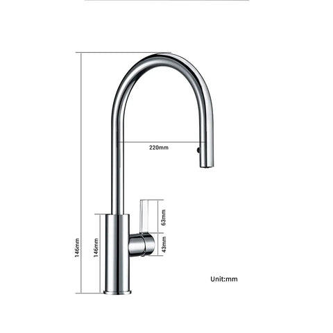 360° Swivel Stainless Steel Kitchen Faucet PullDown Sink Mixer Tap Polished Chrome Kitchen Tap with measurements for easy installation.