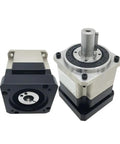 Shop Grade Nema23 Planetary Gearbox Featuring Helical Drive And Three Arcmin Low Backlash For Stepper Motors, alloy housing and shaft visible.