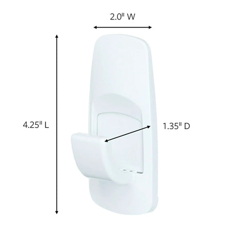 White wall hook with dimensions, part of 7.5 Lb Jumbo Utility Hook Kit With 1 Wall Hook And 4 Adhesive Strips No Tools Needed Damage Free Hanger