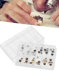 Go To Watch Crown Kit Set With 24 Pieces In 5.3mm 6mm And 7mm Sizes, Gold Silver And Copper Finishes displayed in storage box