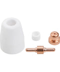 Premium 46-Piece Plasma Cutter Consumables Kit For Cut40 Plus Cut50 And 40D Machines, includes white ceramic insulator and copper tips.