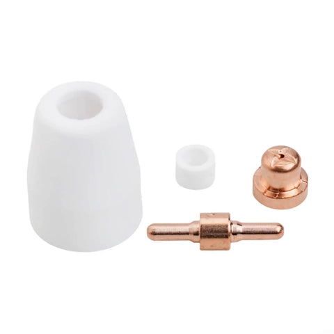 Premium 46-Piece Plasma Cutter Consumables Kit For Cut40 Plus Cut50 And 40D Machines, includes white ceramic insulator and copper tips.