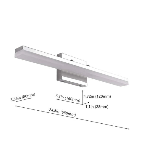 Dimensions of 24 Inch Dope Modern LED Vanity Light Chrome Finish Dimmable 24W 1680 Lumens Warm White 3000K With Adjustable Up Down Lighting And Frosted Acrylic Cover ETL FCC Listed