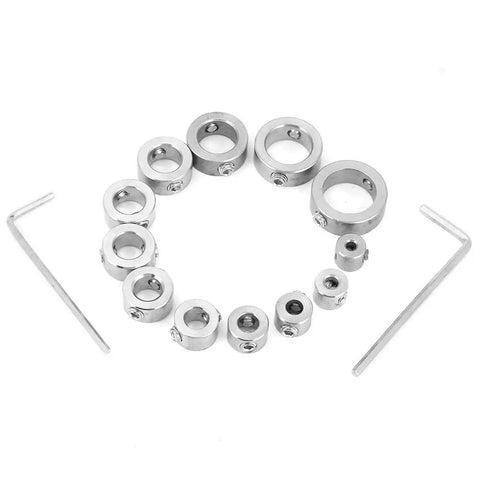Stainless Steel Drill Depth Stop Collar Set For High Carbon Steel Drills, 12 Piece Lightweight Limit Rings With Screw On Collars
