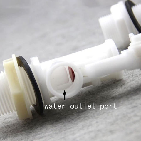 Adjustable Aquarium Float Valve Built Badass Tough For Low Pressure Water Control Featuring Massive Flow Capacity Durable Pom Construction Anti Backflow Protection No Fuss Setup For Chemical Tanks Three To Four Inches, highlighting the water outlet port.