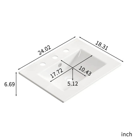 24 Inch Bathroom Vessel Sink, Ceramic Vanity Sink Top with Pre-Drilled Holes, dimensions and design overview.