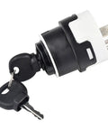 Heavy Duty Ignition Switch 09730212 With Dual 7 Pin Connectors For Linde Forklift Replacement Part with keys attached.