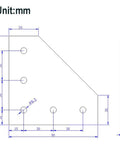 Technical drawing of Beefy 90 Degree L Shape Corner Bracket Plate Set for 3030 Aluminum Extrusion Profiles with 5 Holes