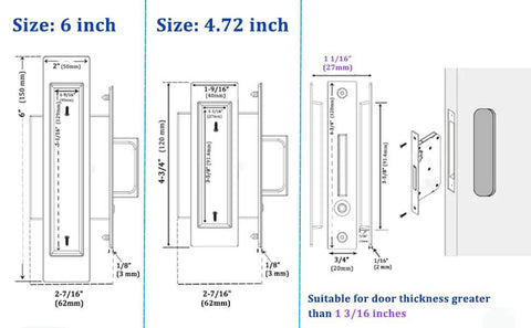 Dimensions of 304 Stainless Steel Pocket Door Handles And Edge Pull Kit For Recessed Sliding Doors Non Locking Hardware