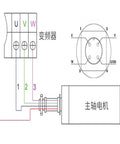 Diagram showing wiring connections for Heavy Duty Bt30 Water Cooled Spindle Motor With 3200 Watt Output And 18000 Rpm Speed.
