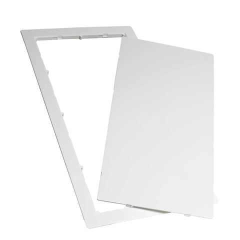 Tough As Nails UV Resistant Wall Access Panel 14 By 29 Inches Flush Surface Mount Child Safety Lock Drywall Cover opened view
