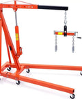 Badass 2 Ton Hydraulic Engine Hoist With Fast Pivot Rotator And Smooth Lever Control Folding Cherry Picker Shop Crane, orange metal design.