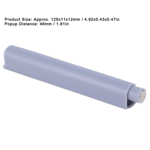 Heavy Duty Magnetic Push Latches Soft Close Cabinet Hardware Spring Loaded Touch Release Concealed Door Pads in gray, 125x11x12mm size.