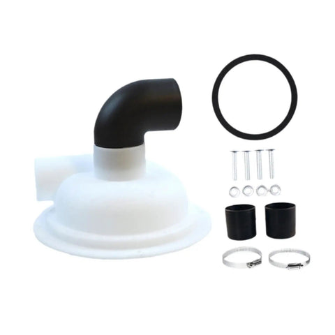 Heavy Duty Cyclone Separator Cover For Vacuum Dust Collection No Fuss Replacement Cover with black elbow and mounting hardware.
