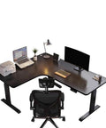 Heavy Duty L Shaped Electric Height Adjustable Standing Desk With Super Roomy Corner Sit Stand Workstation For Home Office Ergonomic dual monitor setup.