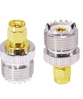 PL259 to SMA Male UHF Female Radio Antenna Adapter Low Loss Coax Connector, brass and nickel, two pack for ham radios