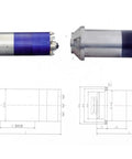 Heavy Duty 1.8KW ISO20 Water Cooled CNC Spindle With Automatic Tool Changer 24 Position Magazine 220V side and top view with dimensions.