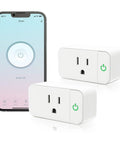 Smart Plug 15A WiFi Outlet Works With Alexa And Google Assistant, 2 Pack shown with control app on smartphone