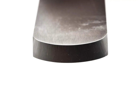 Close-up of the rounded blade of the Rock Solid Woodturning Chisel With Rounded Blade Built For Heavy Bowl Smoothing And Cleanup Crafted From Premium M2 High Speed Steel.