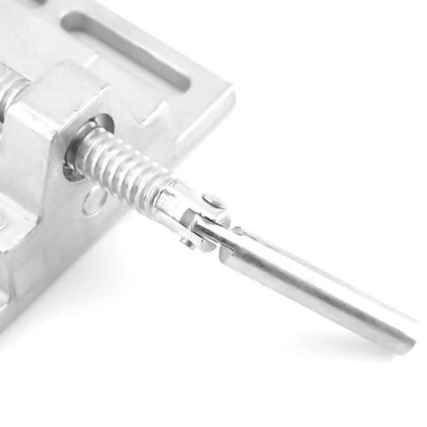 Close-up of the smooth guiding rod mechanism of the Top Rated Heavy Duty 2.5 Inch Drill Press Vice With Precision Aluminum Body.