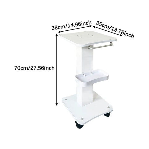 Premium Iron Wood Aluminum Salon Trolley With Smooth Rubber Wheels Built Tough Rolling Beauty Station Cart For Hair Stylist Tool Storage And Salon Floor Organization Game Changer, dimensions shown.